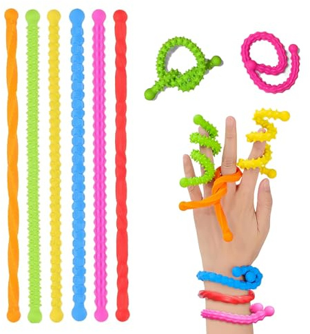Giocattoli sensoriali Fidget Stick: 6 giocattoli elastici colorati, elastici testurizzati per autismo, ADHD e sollievo dallo stress, strumenti sensoriali in silicone resistente per concentrazione e