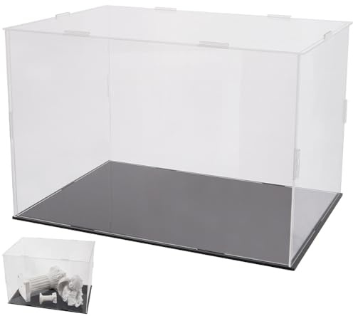 CREATCABIN Vitrine en Acrylique Transparent Monter Soi Même Boîte Rangement Amovible à Poser sur Un Comptoir avec Base Noire pour Ranger Exposer Articles Loisirs Créatifs Figurines Cadeaux 30x20x20cm