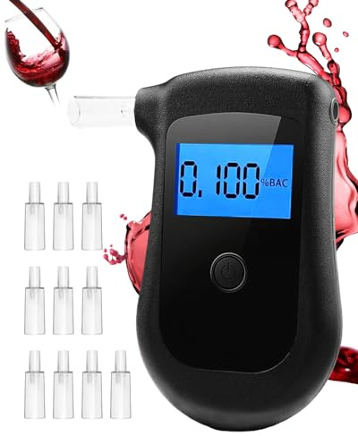 Lorrtta Breathalyser UK, High Accuracy Digital BAC Alcohol Tester with 12 Reusable Mouthpieces & Storage Bag, Portable Breathalyzer for Drivers, Home, Parties & Travel (Batteries Not Included)