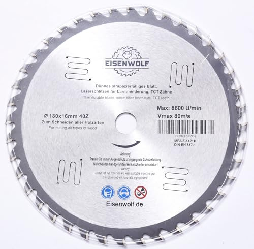 Lame de scie circulaire, de qualité supérieure, 180 x 16 mm, à 40 dents, pour le bois