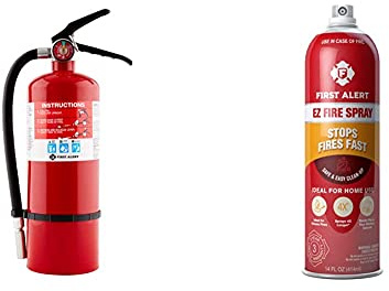 First Alert PRO5 Rechargeable Heavy Duty Plus Fire Extinguisher UL Rated 3-A:40-B:C, Red, 10 lbs & EZ Fire Spray, Extinguishing Aerosol Spray, AF400