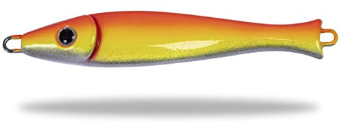 Rhino Premium Big Head Pilker Angelköder für das Meeres-Angeln Kunstköder für große Tiefen in Norwegen in klassicher Form, scharfe und stabile Drillings-Angelhaken, rot/orange/Silber, 400 g