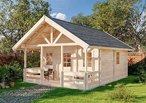 Alpholz Garten-und Freizeithaus Lillehammer ISO Blockhaus aus Holz Holzhaus Wandstärke: 70 mm Inklusive: Terrasse,Schlafboden Blockbohlenhaus