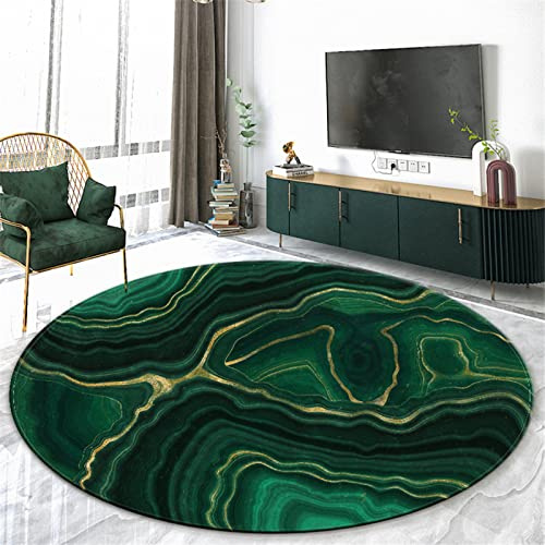 Rururug Alfombras de área Antideslizante Alfombras de Dormitorio Redondo Mármol Verde Oscuro Alfombra Antideslizante Junto A La Cama para Niños ø 90CM