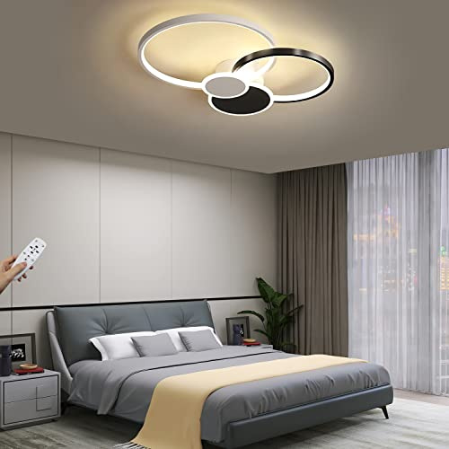LED-takljus Dimbar med fjärrkontroll Vardagslampa Modern Rund Ring Design Taklampa Metall Akrylbelysning för Vardagsrum Kök Sovrum Matsal Barnrumslampa (Svart, L58CM)