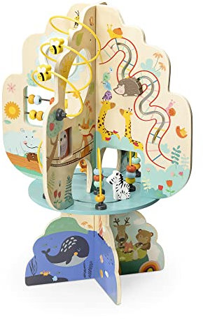 Navaris Motorik Spieltisch aus Holz - Activity Tree Center Lern Spielzeug ab 18 Monate - Baby Kind Motorikschleife Spielwürfel - bunt groß