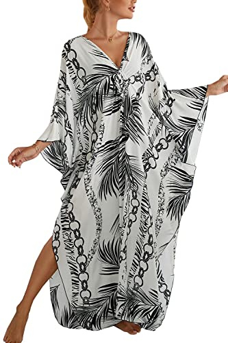 L-Peach Maxi Abito da Spiaggia da Donna Copricostume da Bagno Kaftano Lungo Vestito Kimono Mare Spiaggia