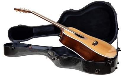 Crossrock Ultra Fiberglas Flight Case für Dreadnought Akustikgitarre, leichte 3,5 kg Schale, TSA-Schloss, Rucksackgurte, glänzend schwarz (CRF5030DBK)