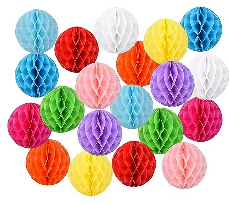 Papier Wabenbälle 20 Stück, iMeshbean 20cm Seidenpapier Honeycomb Balls Bunt Wabenpapier Papierkugeln Hängende Dekoration Set für Hochzeit Geburtstag Party (Mehrere Farben)