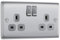 AMK® BG Nexus Brushed Steel Satin Chrome 13Amp Double Plug Socket 2 Gang Metal Grey Inserts