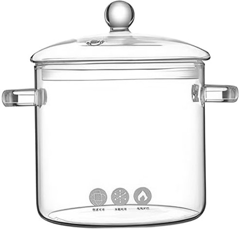 Ollas de vidrio para cocinar en la estufa, olla de vidrio, una olla de cocción a fuego lento de vidrio transparente 3L estufa de cocinero grande Top de borosilicato seguro con manijas integradas, oll