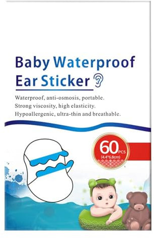 Walopola Adesivi per orecchie da nuoto, protezioni per orecchie da doccia | Cuffie per orecchie da doccia con nastro per orecchie da nuoto - Protezioni per le orecchie per bambini da 60 pezzi con