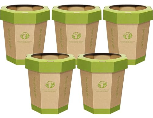 5-Pack Cestini di Cartone (12L) Riutilizzabili, Pieghevoli, Riciclabili, Senza Plastica- Cestini Spazzatura & Toilette di Emergenza per Bambini - Cestini per Ufficio, Camera da Letto, Uso in Movimento