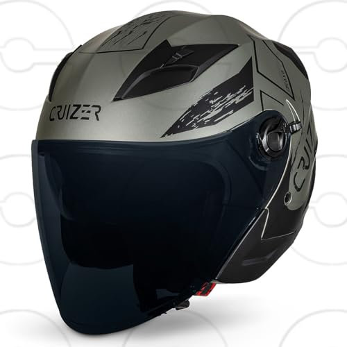 CRUIZER Casco Moto Jet Omologato DRAX Nero Opaco/Grigio Doppia Visiera Diverse Dimensioni (XL)