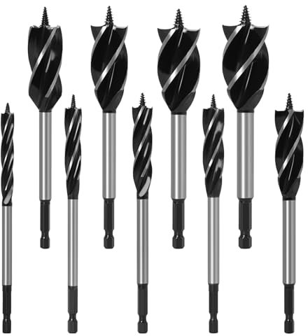 Pilikoll 9 Piezas Juego de Brocas para Madera Juego de Brocas Profesional Brocas Espirales para Madera con 1/4 Hexagonal Vástago(10mm,12mm,14mm,16mm,20mm,22mm,25mm,32mm,35 mm)