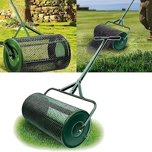 OJKJGY Esparcidor de abono, Mango en Forma de T, Malla metálica Resistente y Ligera, para césped, jardín, para Plantar, sembrar, Verde, 30 cm