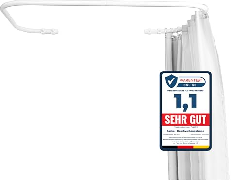 Sasko Duschvorhangstange Duschstange Ecke U-Form Duschvorhang Weiß - 200 Größen hergestellt in Polen -Aluminium Stabile für Vorhang für Badewanne & Dusche 70x140x70 cm - Ohne Deckenhalterung