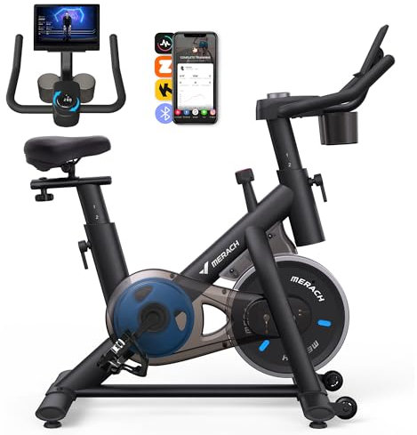 MERACH Heimtrainer Fahrrad, Leises Hometrainer Fahrrad mit Verbessertem LCD-Monitor, Indoor Cycling Bike mit Verstellbarem Widerstand für Kardio-Training zu Hause, Mit Eigener App, Bis 136 KG