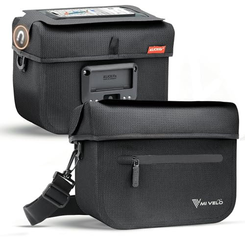 MIVELO Lenkertasche Fahrrad passend für KLICKfix - 100% wasserdicht - Fahrradtasche Lenker - abnehmbares Handyfach - Lenkertasche - Tasche Lenker - E-Bike tauglich (Schwarz-Reflektierend)