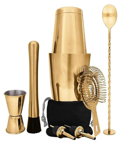 Cocktail Set Cocktail Shaker Set Boston rostfritt stål cocktailshaker med botten shaker shaker shaker glas Bar Verktygssats(Gold)