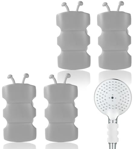 Lyreh 4 Soportes de Silicona para Cabezal de Ducha, Móviles Sin Perforaciones Reubicables con Ventosa para Baño (Gris)