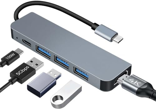 USB C Hub PD100W,4K HDMI, 3*USB A Datenports USB-C Hub Docking Station USBC Adapter Multiportadapter für MacBook Pro/Air, iPad Pro/Air, iPhone 16 Serie, Galaxy S24,Steam Deck usw.