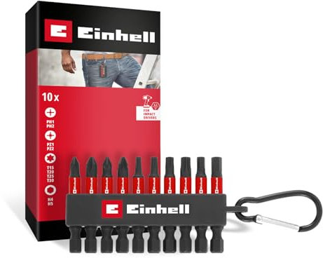 Einhell Karabiner Impact Bit Set 10tlg 118633 Bit-Set 1/4 (6.3 mm), PH, PZ, TORX, Sechskant