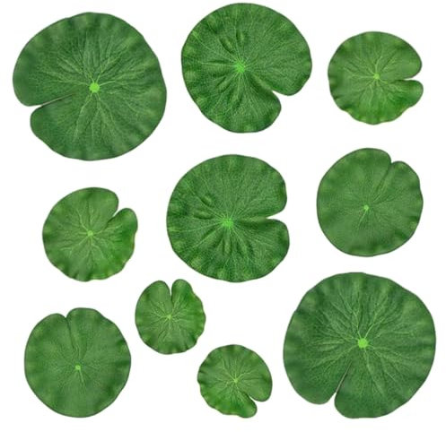 SYEYCW 10 Pièces Feuilles de Lotus Artificielles, Coussinets de Lys Flottants Ornements d'Étang en Plastique de 5 Tailles, pour les Étangs de Jardin à la Maison Piscine de Poissons Aquarium Décoration