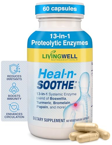 HEAL-N-SOOTHE Joint Supplement – Proteolytic Enzymes Formula with Bromelain, Papain, Boswellia, Turmeric & Ginger – Joint Mobility, Muscle Flexibility, Healthy Circulation Wellness - 60 Count (1 Pack)