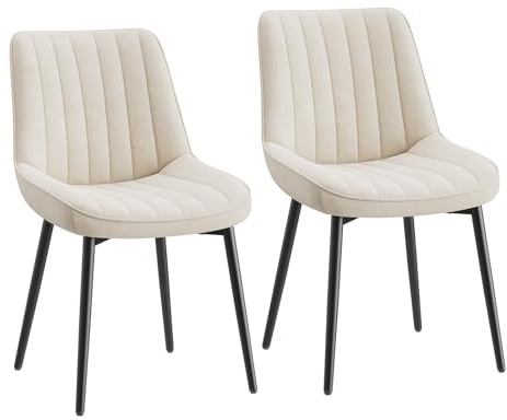 COLAMY Samt Esszimmerstühle 2er Set – Gepolsterte Stühle für Esszimmer & Küche mit Metallbeinen, Dickem Sitzpolster & Rutschfesten Füßen, Beige