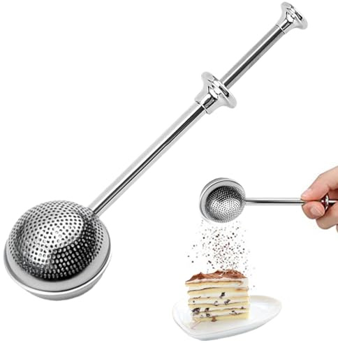 Powder Sugar Shaker Sifter Duster, Stainless Steel Flour Duster for Baking Baker's Dusting Wand Dispenser Tea Filter Baking Tool for Powdered Sugar, Flour and Spices