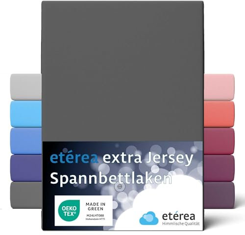 etérea Premium Spannbettlaken 240x220cm Anthrazit – extra Jersey Spannbetttuch bis 35cm Höhe – 160 g/m² gekämmte Baumwolle – Boxspring & Wasserbett Bettlaken