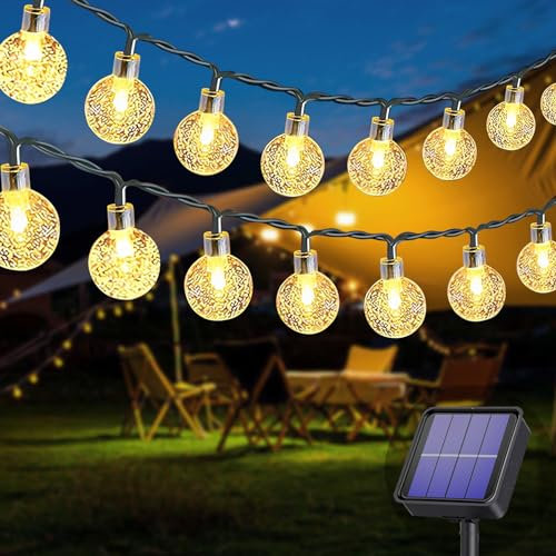 Guirlande lumineuse solaire d'extérieur 50 LED 8 m 8 modes solaires, étanche, pour extérieur/intérieur, éclairage pour jardin, arbres, terrasse, Noël, mariages, fêtes (blanc chaud)