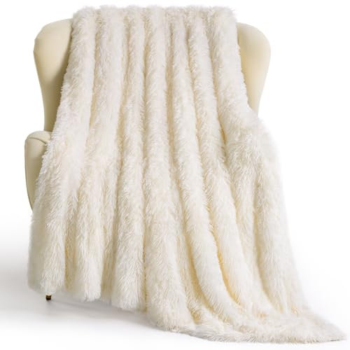 KANKAEU Manta de Pelo para Cama Matrimonial, Manta Blanca 160x200 cm, Mantas de Invierno Caliente y Suave, Reversible, Fácil Cuidado, Regalo Elegante