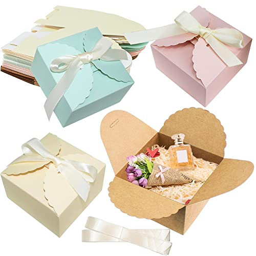 Geschenkbox Set Pastell Wellig mit Band 40STK Kleine Geschenkboxen mit Deckel 10x10x6cm Pappschachtel für DIY Geschenk Hochzeit Party Schmuck