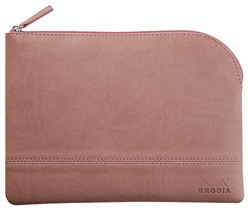 Rhodia 116629C - Rhodiarama pochette zippé en simili cuir italien - taille M (16x22 cm) BOIS d eROSE