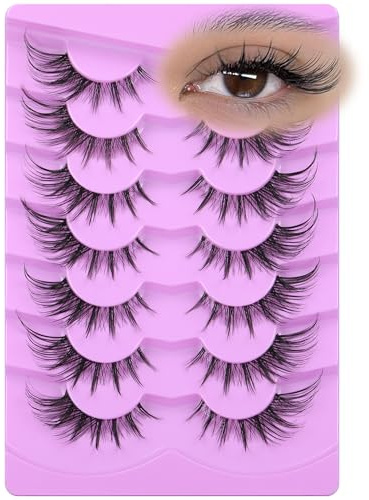 ALICE Manga Lashes Fox Eye False Eyelashes Clear Band Cat Eye Lashes Wispy Anime Eyelashes Spiky Cosplay Fake Eye Lashes 7 Pairs Pack