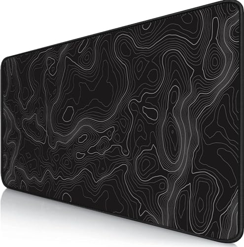 Owege Tapis de Souris de Gaming XXL 800 x 300 mm l'art des Lignes Tapis de Grands Bords Cousus Étanche Antidérapant pour PC, Ordinateur Portable (Etopographique)