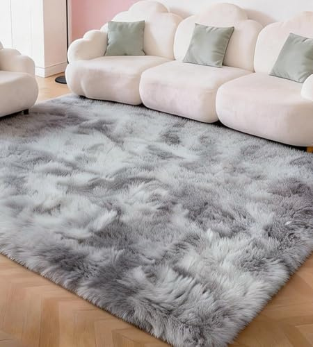 MARATIP Alfombras de Pelo Largo Lavable, para Habitación salón, Cama, Dormitorio, Antideslizante esponjosa (Gris Claro,80 x 150 cm)