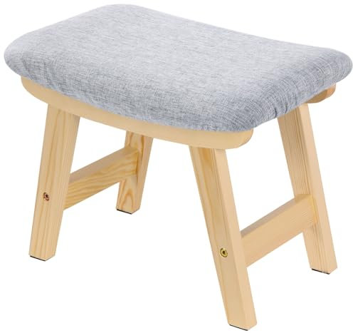 YheenLf Repose-Pieds rembourré en Bois, Petit Pouf Ottoman, Tabouret Auxiliaire Chaise, Tabouret de canapé en Tissu, Moderne Type A Repose-Pieds, pour Salon, Chambre à Coucher, Gris Clair + Naturel