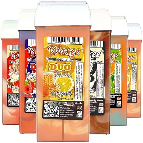 Roll on wax roller wax cartridge 100ml, 6pcs Waxee DUO wax refill (Mix of 6)