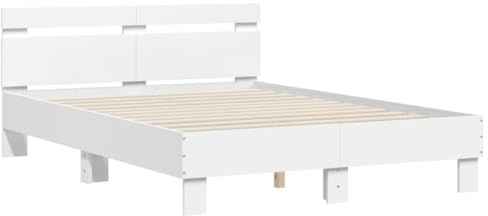 vidaXL Estructura Cama con Cabecero, Somier de Listones, Marco de Cama, Mueble para Dormitorio, Madera de Ingeniería Blanco 135x190 cm
