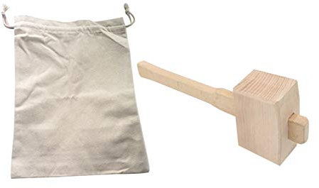 Wanjorlay Bag and Ice Mallet,Bartender Kit Ice Crusher, Beach Wood Hammer Set for Ice Crushing,Bar Tools for Home Bartenders