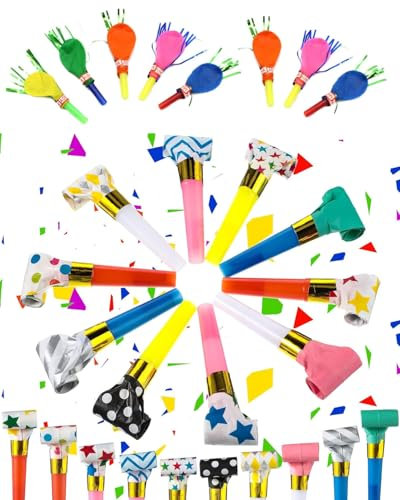 TOZBLEU Soffiatori Palloncino per Feste - 30pcs Scoppi Rumorosi Fischietti, Fischio di Festa Soffiatori, Trombette da Festa, Partito Trombette Fischietto, Soffiatori Fischietto in Plastica, per Festa
