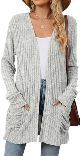 RUISHH Gilet Femme Manches Longues Ouvert sur Le Devant Cardigans Automne Hiver Long Pulls avec Poches