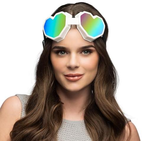 Boland - Skibrille Festilove, holografische Gläser, Kostümzubehör für Karneval und Mottoparty, Partybrille, Weiß