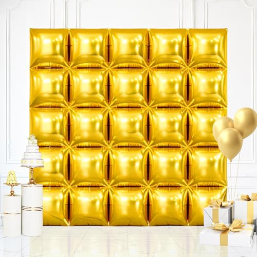Gold Double Sided Square Gold Foil Balloons Wall, 19 Inch Gold Metallic Foil Balloons Tunnel Arch Kit for Birthday Wedding Engagement Graduation Anniversary Bachelorette Party Background Decoration