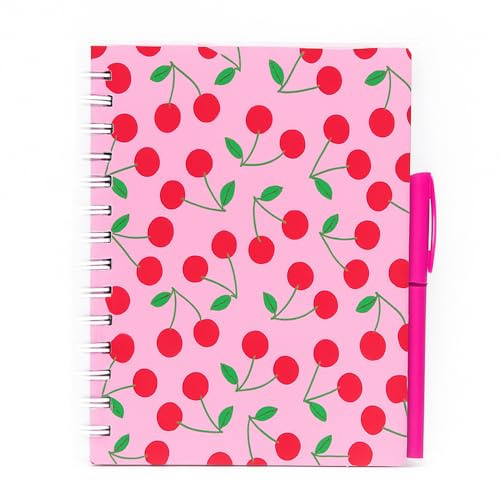 Sixstore Quaderno a spirale A5 e penna set Cherry Design, blocco note A5 a righe rilegatura a spirale