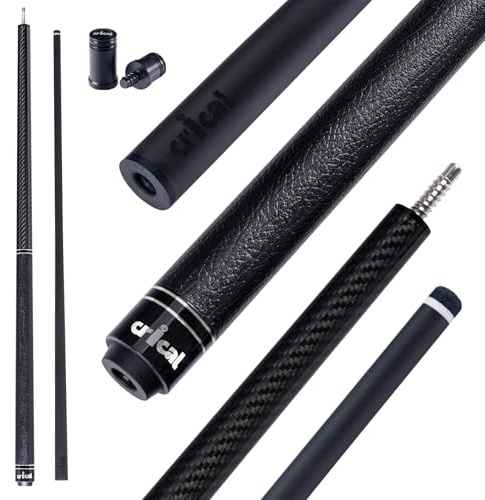 CRICAL Carbon Fiber Pool Cue with Stick Low Deflection Shaft - 58 Inch Billiard Cue Stick with Cowhide Grip & 3K Weave Design, 12.5mm Tip, Fixed Weight (19oz), 3/8x8 Joint – Ideal for Players