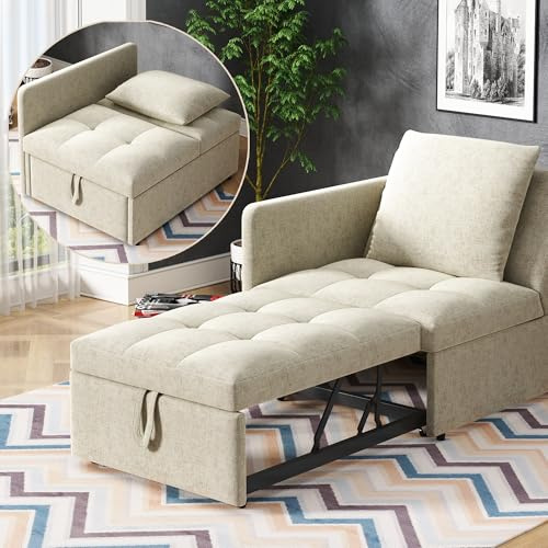 Biqzuya Divano letto convertibile 3 in 1 multifunzione a 2 posti, tessuto lino, schienale regolabile, per piccoli spazi (letto polacco)
